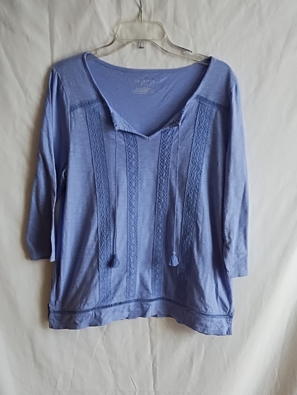 Talbots Periwinkle V-Neck Crochet-Trim Knit Tunic